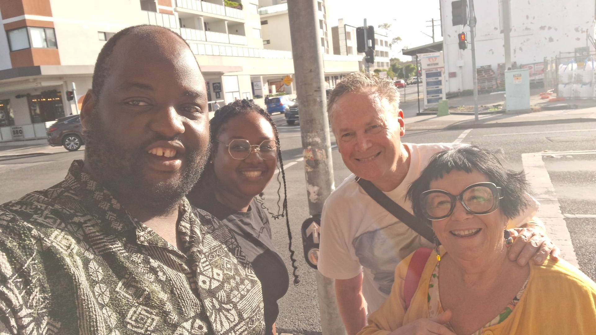 Dione, Anaïs, David and Yve heading to lunch after visiting the VLAM Sydney house church